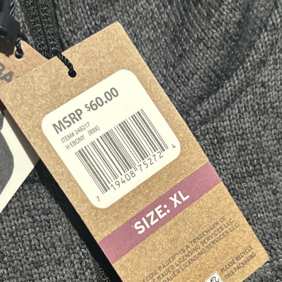 NWT Eddie Bauer Men's Pullover Size XL Gray 1/4 Zip Pocket Sweater Fleece - Picture 7 of 9